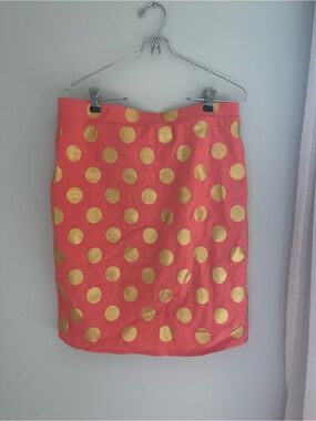 Coral Polka Dot Pencil Skirt with Gold Dots